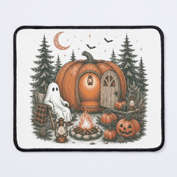 Item preview, Vintage Spooky Camping Pumpkin Cottage Ghost Bonfire designed and sold by BreezifyDesignStudio.