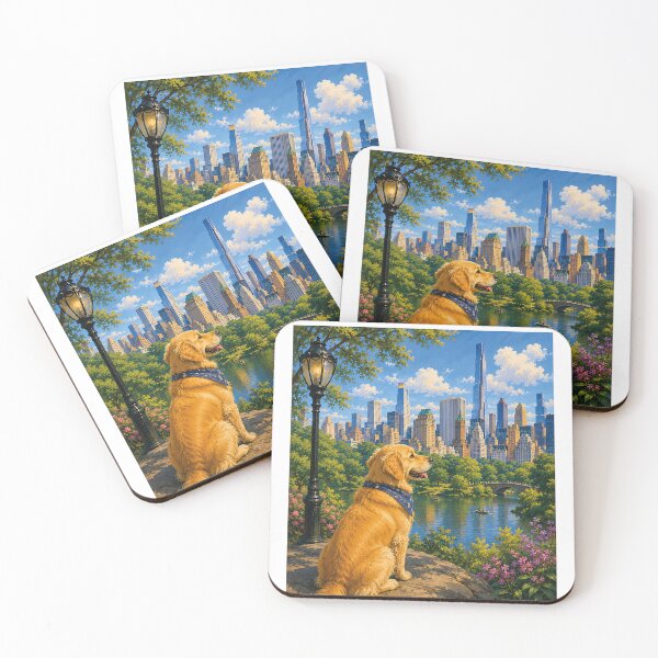 Item preview, Golden Retriever looking at the skyline from Central Park designed and sold by Nomad-Paws.