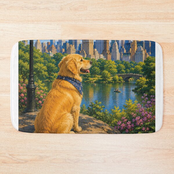 Item preview, Golden Retriever looking at the skyline from Central Park designed and sold by Nomad-Paws.