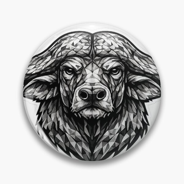 Item preview, Geometric Cape Buffalo Head | Low Poly African Buffalo Vector | Black & White Wildlife Sticker designed and sold by DesertInkArt.