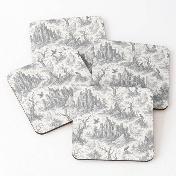 Item preview, Haunted Manor Toile de Jouy with Ghosts and Ravens Seamless Pattern | Faded Charcoal designed and sold by StickyGuys.