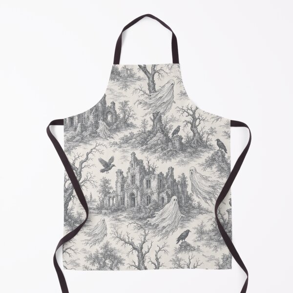 Item preview, Haunted Manor Toile de Jouy with Ghosts and Ravens Seamless Pattern | Faded Charcoal designed and sold by StickyGuys.