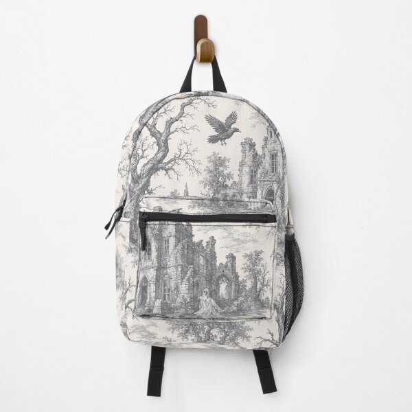 Item preview, Haunted Manor Toile de Jouy with Ghosts and Ravens Seamless Pattern | Faded Charcoal designed and sold by StickyGuys.