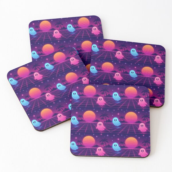 Item preview, Retro Halloween Ghost Sunset Grid Vaporwave Pattern designed and sold by StickyGuys.