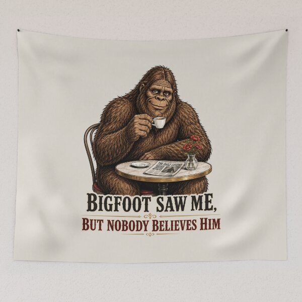 Item preview, Funny Bigfoot Drinking Coffee Cafe Retro Vintage Meme designed and sold by W&RParadise.