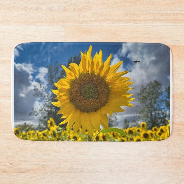 Item preview, Bright Sunflower Bloom and Bumblebee under Blue Sky Photography designed and sold by leonwoods.