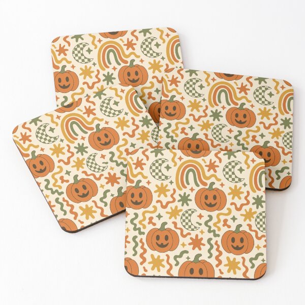 Item preview, Retro Seventies Groovy Halloween Pumpkins and Rainbows in Burnt Orange designed and sold by StickyGuys.