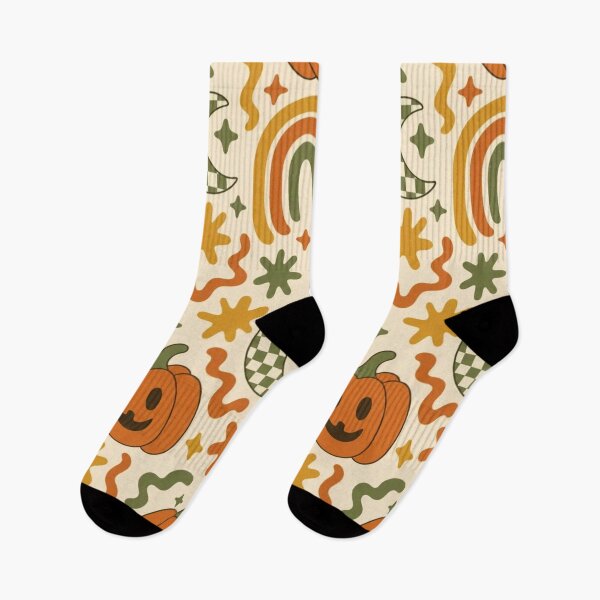 Item preview, Retro Seventies Groovy Halloween Pumpkins and Rainbows in Burnt Orange designed and sold by StickyGuys.