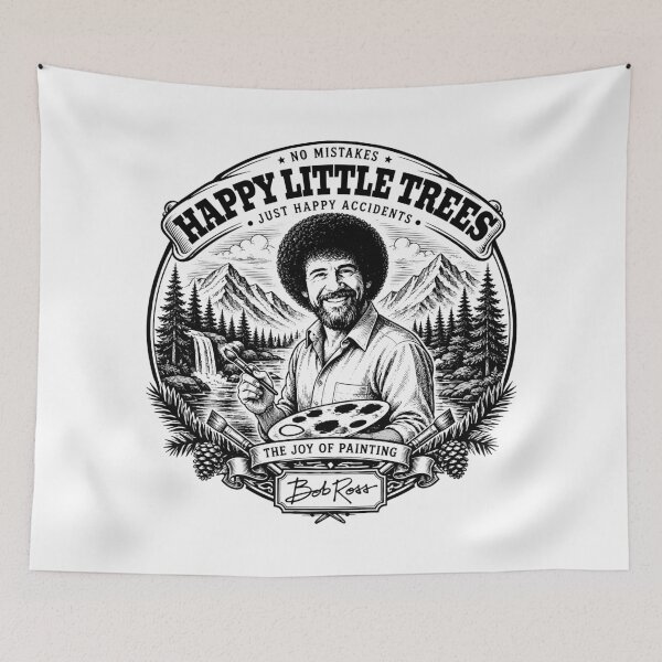 Item preview, Happy Little Trees Vintage Bob Ross Engraving Nature Art designed and sold by karamram.