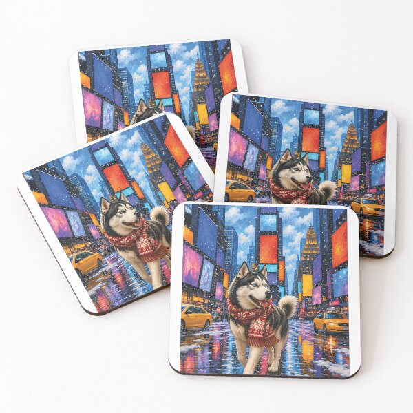 Item preview, Husky walking through Times Square in winter. designed and sold by Nomad-Paws.
