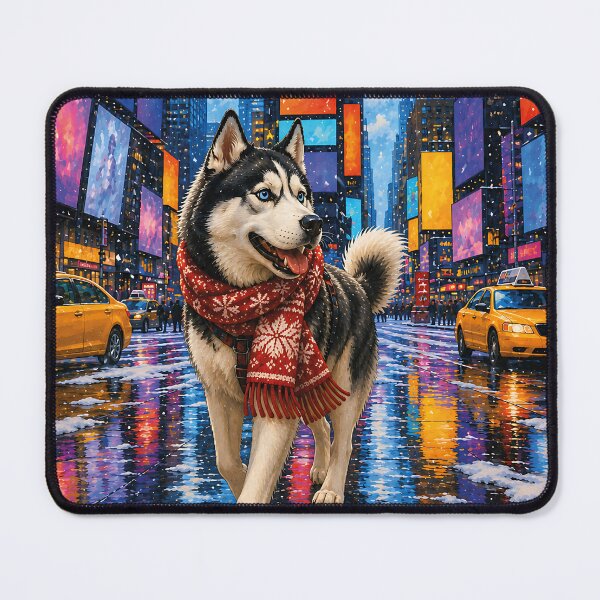 Item preview, Husky walking through Times Square in winter. designed and sold by Nomad-Paws.