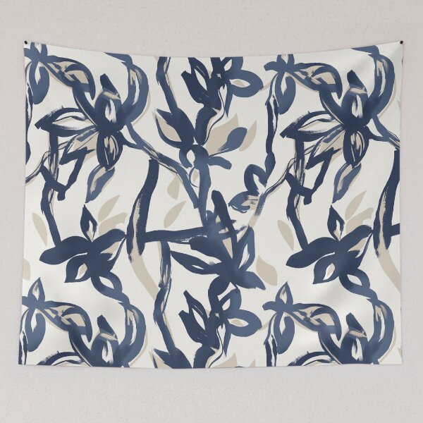 Item preview, Navy Blue Painterly Botanical Pattern designed and sold by Aniko Tulipan.