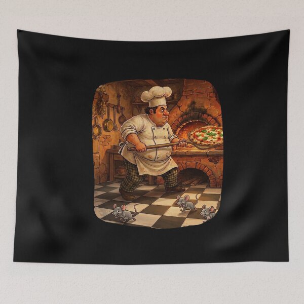 Item preview, Funny Pizza Chef in Rustic Italian Kitchen with Mice designed and sold by The store under the battleship :).