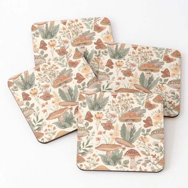 Item preview, Colorful Mushrooms and Delightful Butterflies Amidst Lush Floral Elements in a Soft Cream Background designed and sold by Matt_Smith.