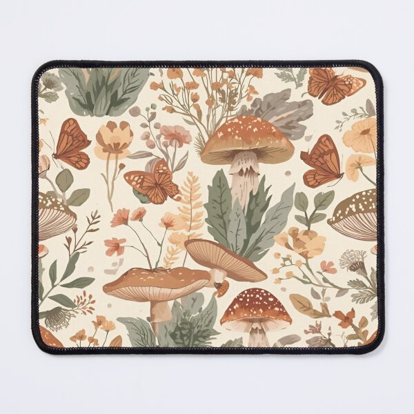 Item preview, Colorful Mushrooms and Delightful Butterflies Amidst Lush Floral Elements in a Soft Cream Background designed and sold by Matt_Smith.