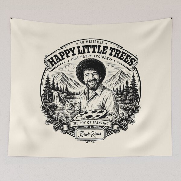 Item preview, Happy Little Trees Vintage Bob Ross Engraving Nature Art designed and sold by karamram.
