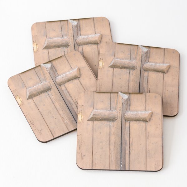 Item preview, Rustic Wooden Door With Handcrafted Cross-Like Latch, Weathered Plank Texture and Vintage Charm designed and sold by Nmallia.