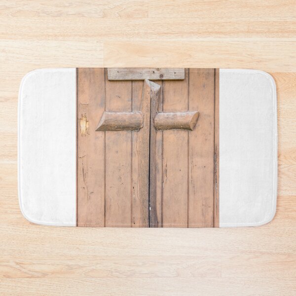 Item preview, Rustic Wooden Door With Handcrafted Cross-Like Latch, Weathered Plank Texture and Vintage Charm designed and sold by Nmallia.