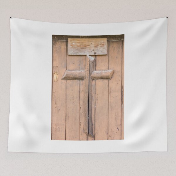 Item preview, Rustic Wooden Door With Handcrafted Cross-Like Latch, Weathered Plank Texture and Vintage Charm designed and sold by Nmallia.