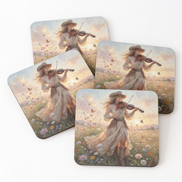 Item preview, Boho Cowgirl Playing Violin | Western Wildflower Sunset Art designed and sold by Silentshelf.