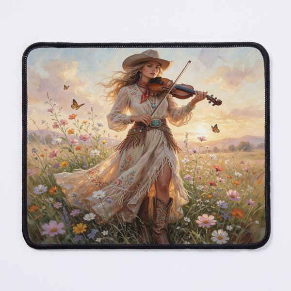 Item preview, Boho Cowgirl Playing Violin | Western Wildflower Sunset Art designed and sold by Silentshelf.