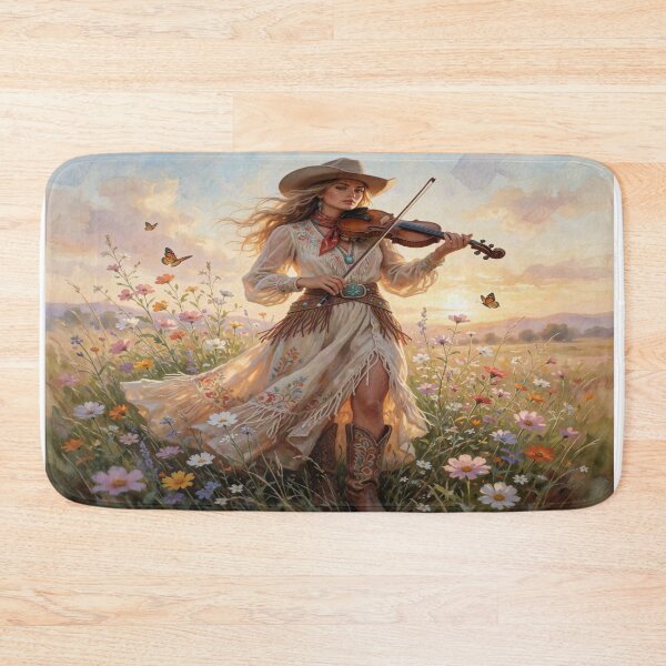 Item preview, Boho Cowgirl Playing Violin | Western Wildflower Sunset Art designed and sold by Silentshelf.