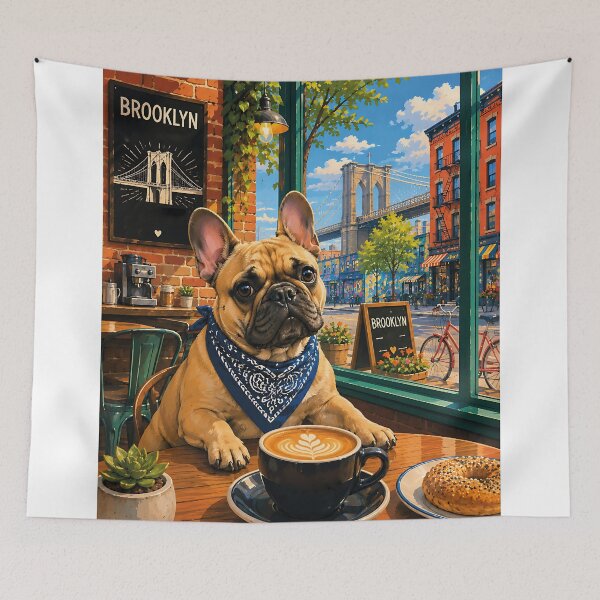Item preview, French Bulldog in a Brooklyn cafe. designed and sold by Nomad-Paws.