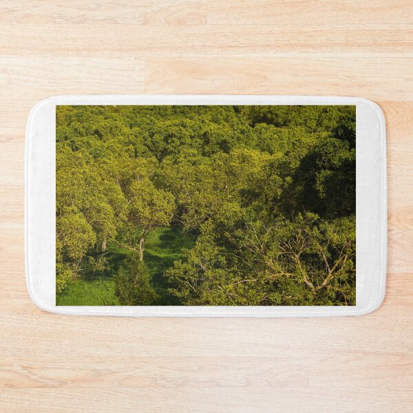 Item preview, Aerial View of Lush Green Forest Canopy in Spring Light With Sunlit Tree Tops and Meadow designed and sold by Nmallia.