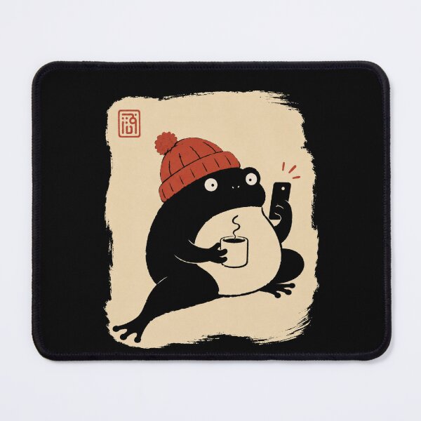 Item preview, Funny Grumpy Hipster Japanese Frog With Coffee and Phone designed and sold by FreshVibe Prints.