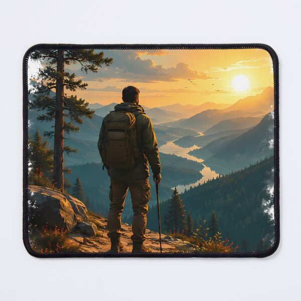 Item preview, Mountain Hiking Adventure Sunset Landscape Art designed and sold by FutureGarb.