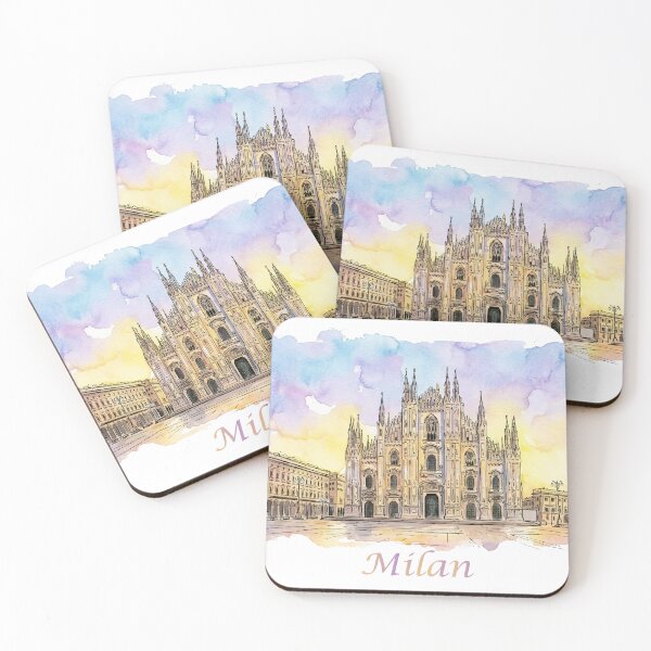 Item preview, Milan Italy Duomo Cathedral Skyline Watercolor Art designed and sold by NareArt.
