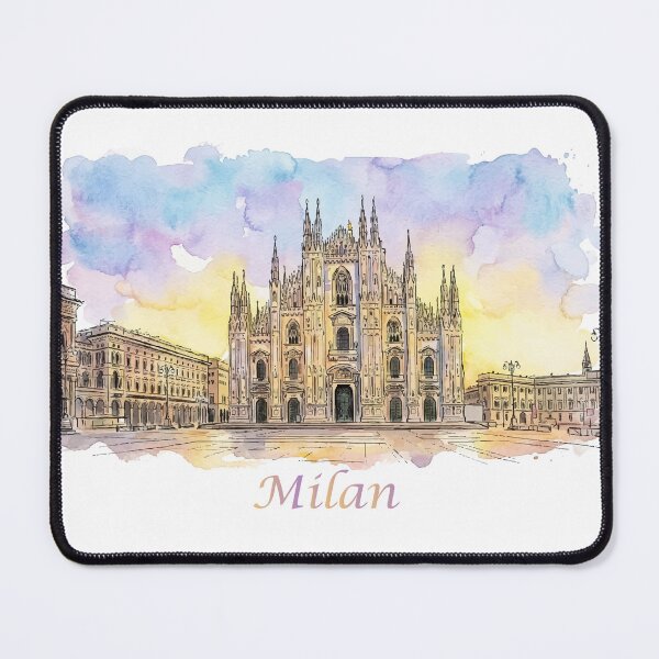 Item preview, Milan Italy Duomo Cathedral Skyline Watercolor Art designed and sold by NareArt.