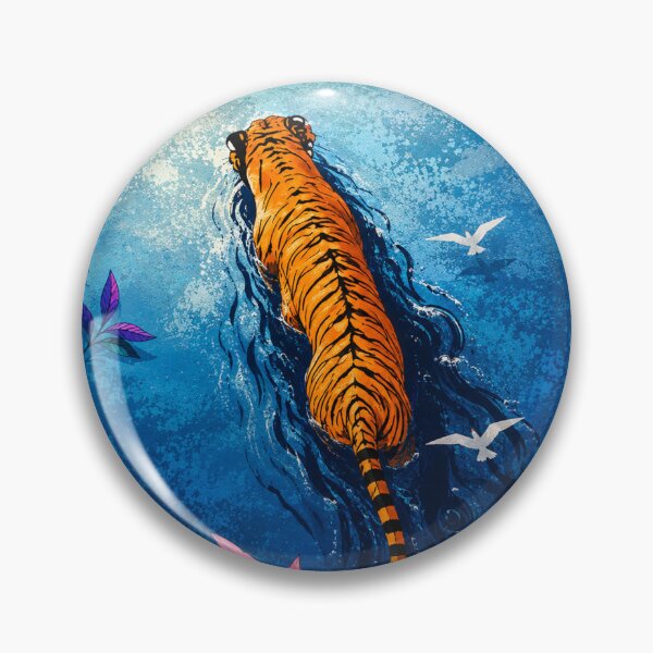Item preview, Tiger Wall Art | Majestic Swimming Tiger | Colorful Wildlife Illustration | Jungle Nature Decor | Big Cat Art Print designed and sold by Dreamy Ocean Art.