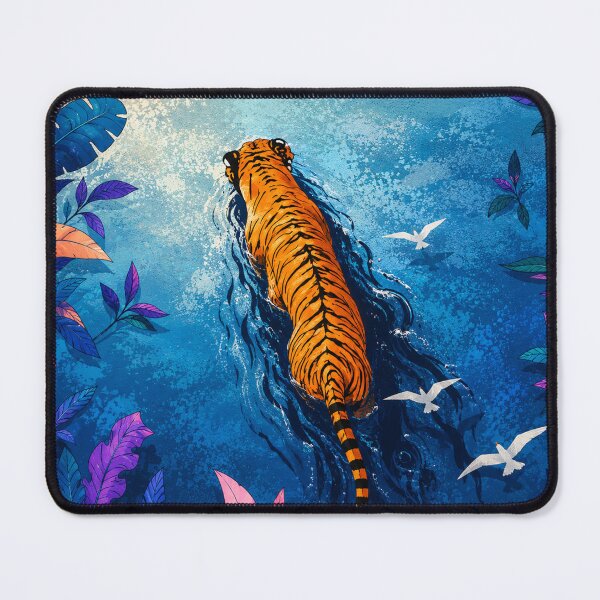 Item preview, Tiger Wall Art | Majestic Swimming Tiger | Colorful Wildlife Illustration | Jungle Nature Decor | Big Cat Art Print designed and sold by Dreamy Ocean Art.
