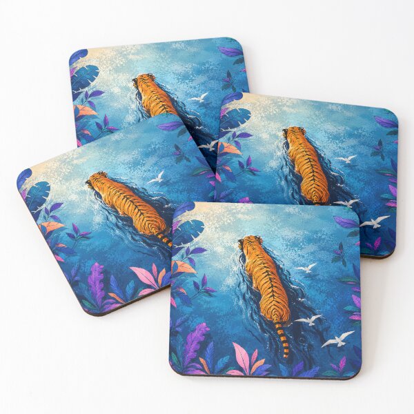 Item preview, Tiger Wall Art | Majestic Swimming Tiger | Colorful Wildlife Illustration | Jungle Nature Decor | Big Cat Art Print designed and sold by Dreamy Ocean Art.