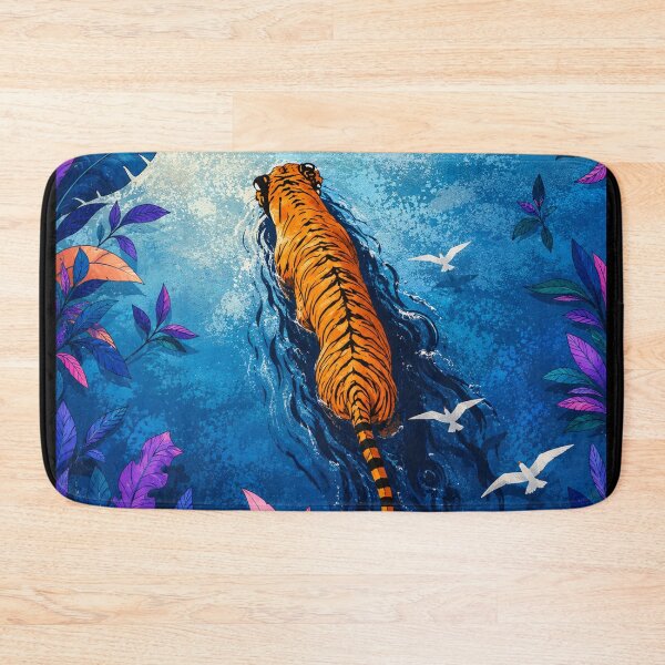 Item preview, Tiger Wall Art | Majestic Swimming Tiger | Colorful Wildlife Illustration | Jungle Nature Decor | Big Cat Art Print designed and sold by Dreamy Ocean Art.