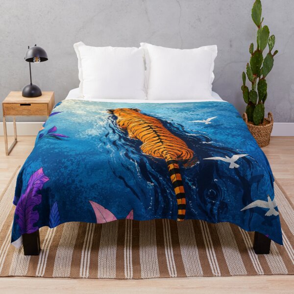 Item preview, Tiger Wall Art | Majestic Swimming Tiger | Colorful Wildlife Illustration | Jungle Nature Decor | Big Cat Art Print designed and sold by Dreamy Ocean Art.