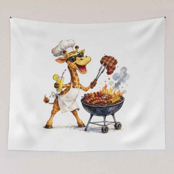 Item preview, Watercolor Giraffe Barbecue designed and sold by Snurly.