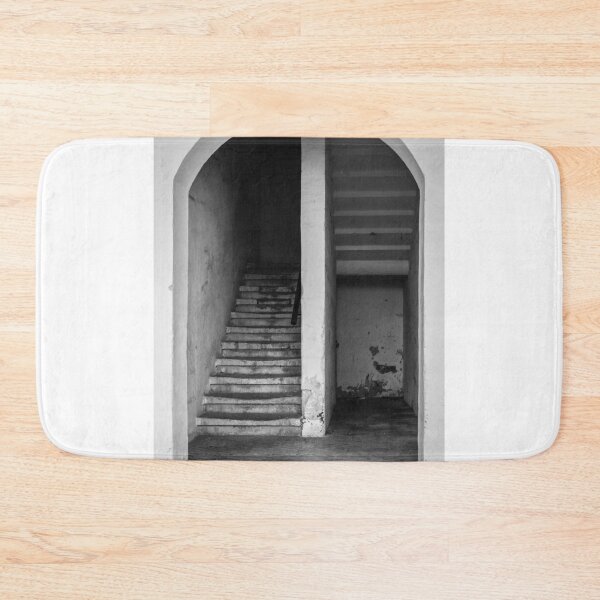 Item preview, Old Stone Staircase Under Arched Entrance in Vintage Building — Black And White Architectural Detail designed and sold by Nmallia.