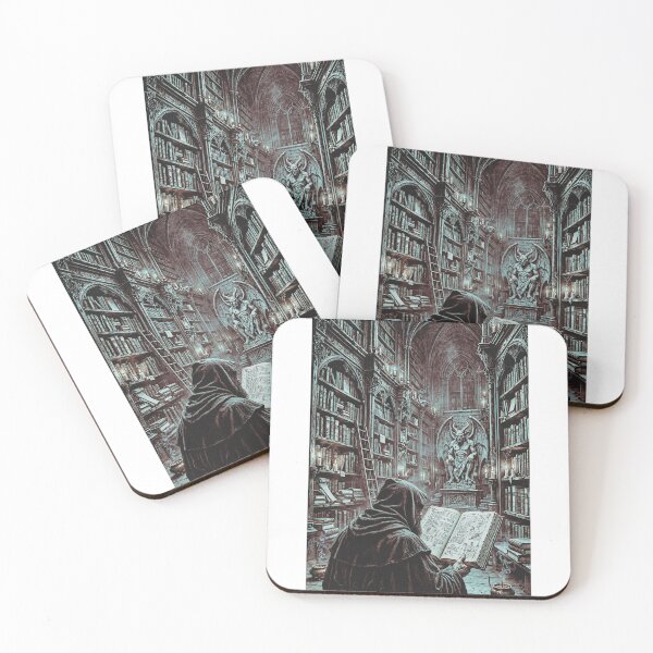 Item preview, Dark Cathedral - Librarian In The Shadow Of Baphomet Dark Occult Horror Woodcut designed and sold by Neurospicy Trolls.