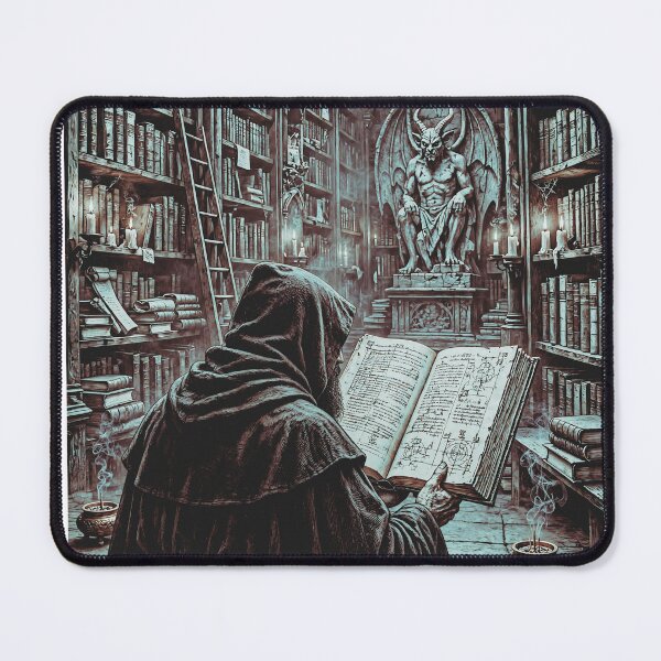 Item preview, Dark Cathedral - Librarian In The Shadow Of Baphomet Dark Occult Horror Woodcut designed and sold by Neurospicy Trolls.