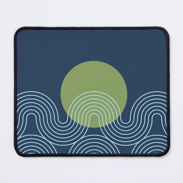 Item preview, Mid Century Modern Sun and Waves Geometric Abstract in Navy Blue Sage Green designed and sold by nineFlorals.
