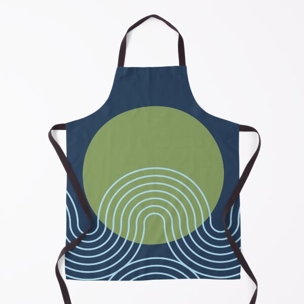 Item preview, Mid Century Modern Sun and Waves Geometric Abstract in Navy Blue Sage Green designed and sold by nineFlorals.