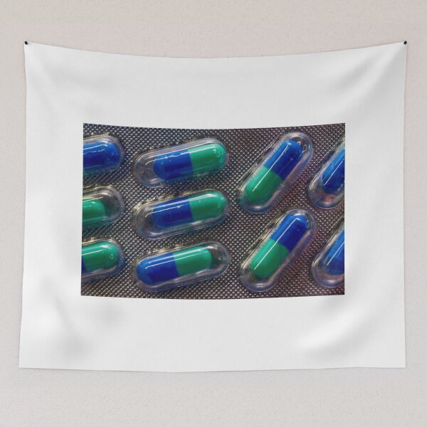 Item preview, Blue and Green Capsules in Blister Pack Close-Up, Medicine and Pharmaceutical Health Concept designed and sold by Nmallia.