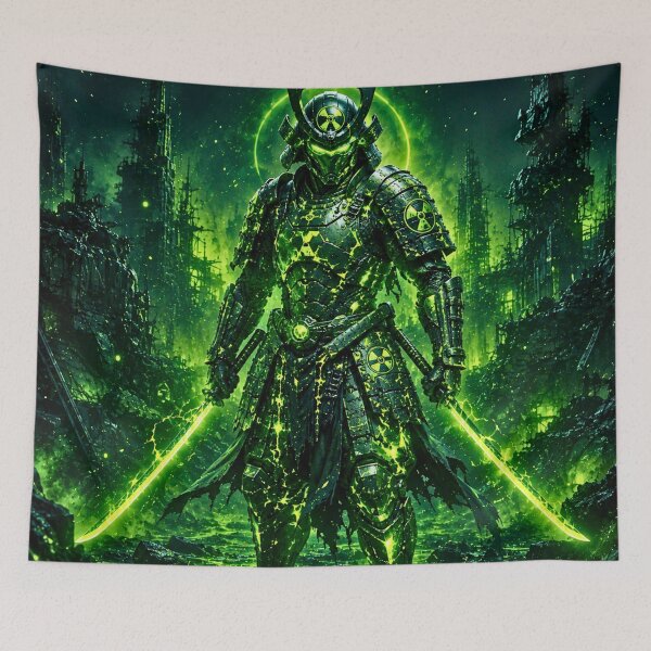 Item preview, Radioactive Neon Cyber Samurai Poster | Green Futuristic Japanese Armor | Cyberpunk Warrior Wall Art designed and sold by lavanya11.