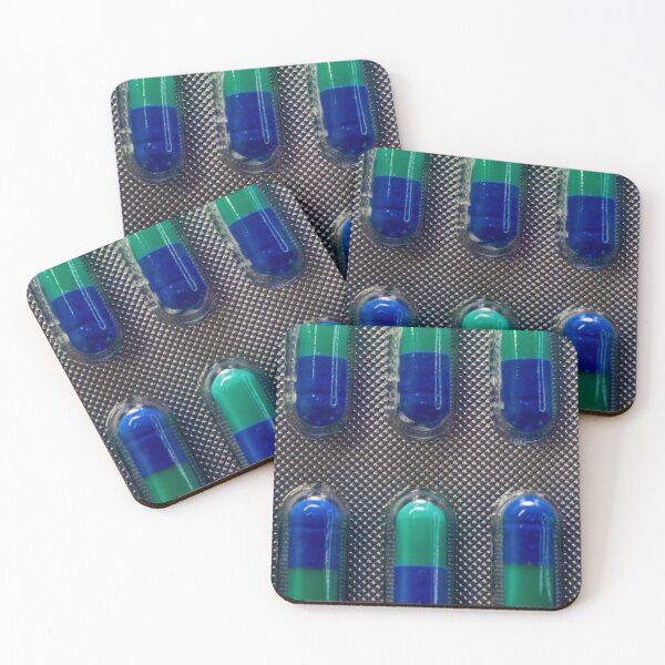 Item preview, Blue and Green Capsules in Blister Pack Close-Up, Medicine and Pharmaceutical Health Concept designed and sold by Nmallia.