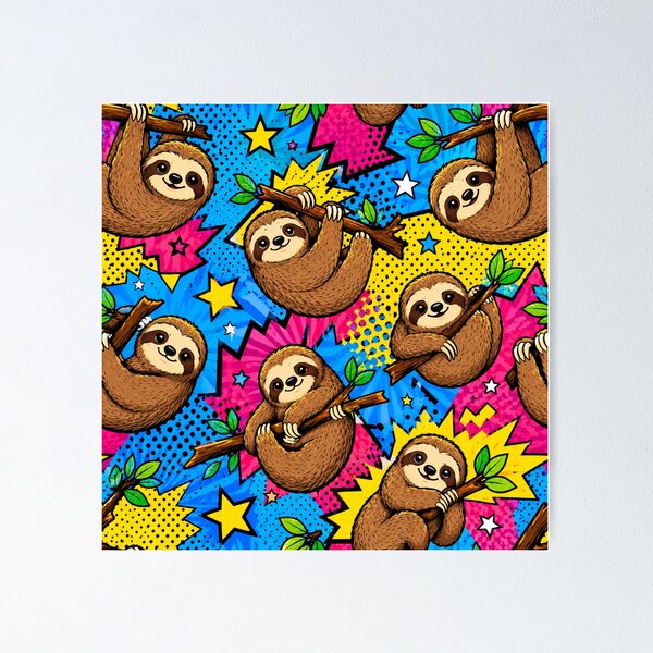 Item preview, Cute Sloth Pop Art Pattern Retro Wildlife Lover Graphic Tee designed and sold by TM DESIGNS AND MORE.