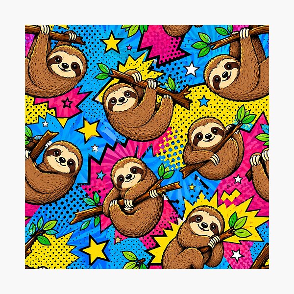 Item preview, Cute Sloth Pop Art Pattern Retro Wildlife Lover Graphic Tee designed and sold by TM DESIGNS AND MORE.