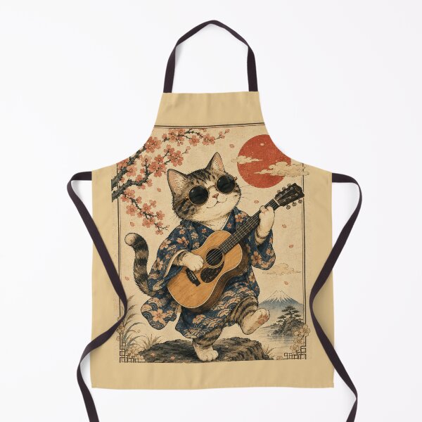 Item preview, Guitar Cat Vintage Japanese Art | Kawaii Musician Kitty | Retro Mount Aesthetic Gift designed and sold by HOUSE OF TIST.
