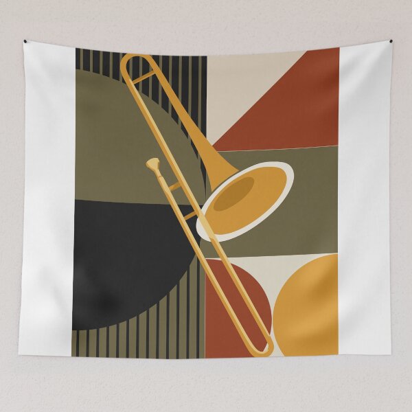 Item preview, Bauhaus Trombone Art | Minimalist Brass Instrument Print | Mid-Century Modern Jazz Print | Abstract Geometric Music Decor designed and sold by Studio pod Burom.